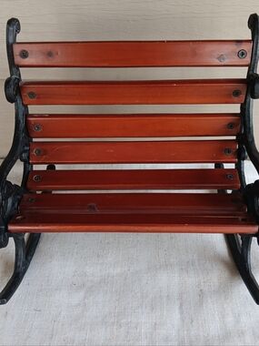Vintage Doll or Bear Cast Iron and Wood Rocking Bench. 9 1/2"Lx8"Wx9"H